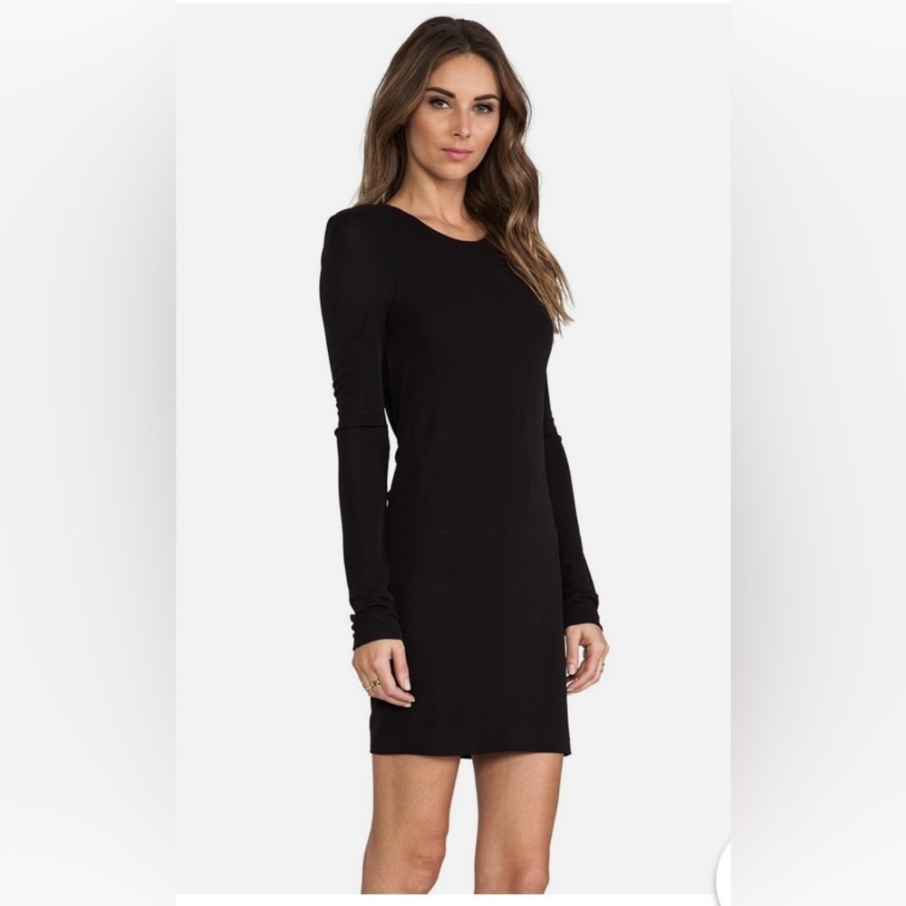 T by A l e x a n d e r Wang Matte Jersey Long Sleeve Back Cowl Mini Dress - Picture 4 of 10